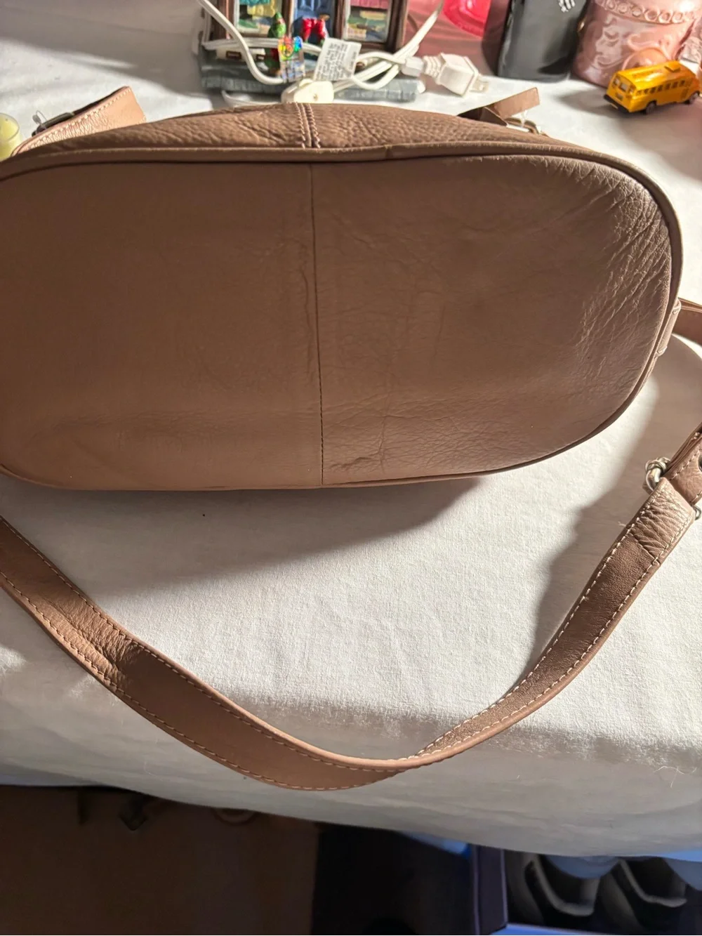 Leather Crossbody Bag in Taupe